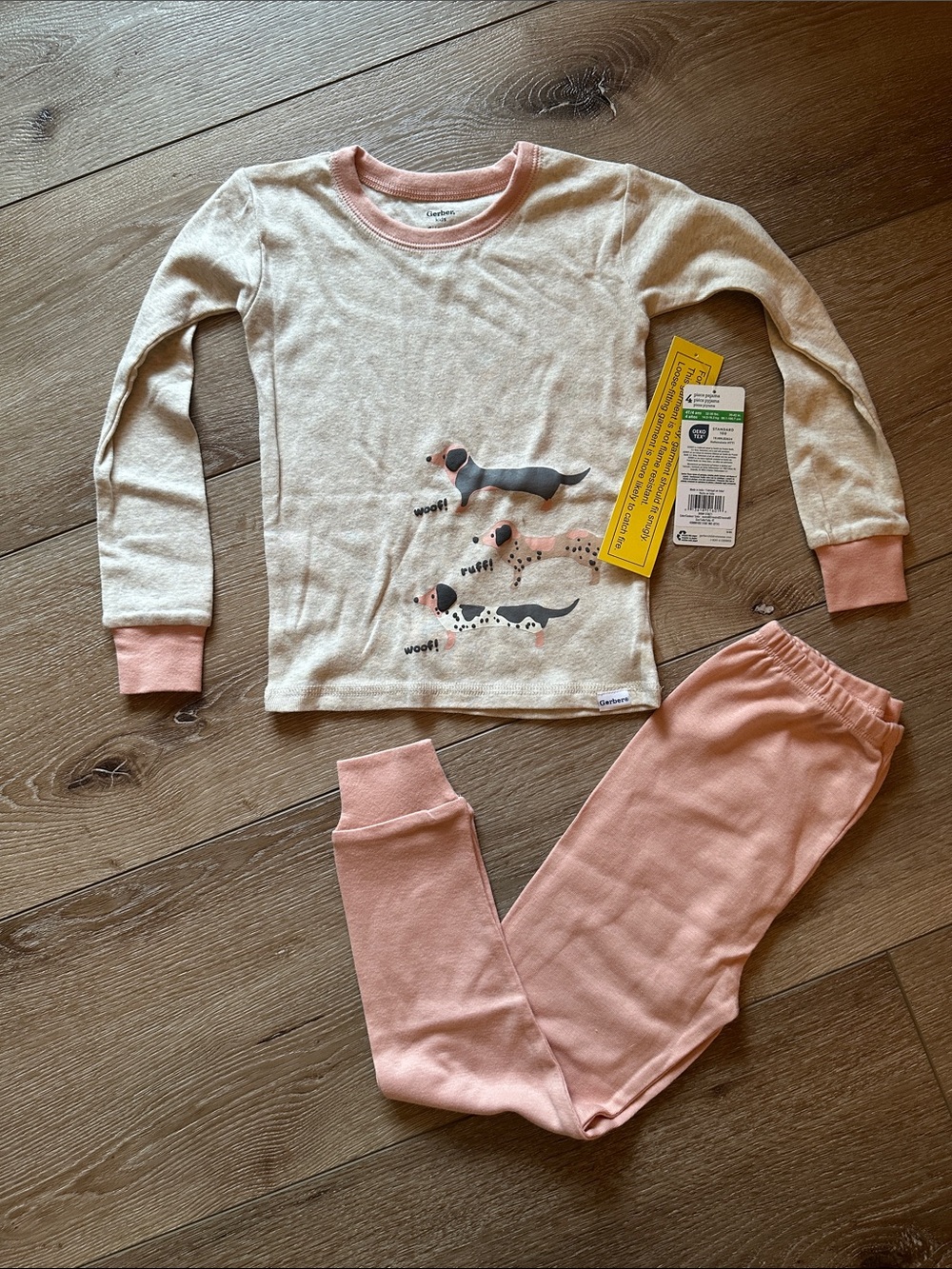 NWT Gerber Cream Top & Pink Pants Dachshund Dogs Pajama Set 4T 🐕